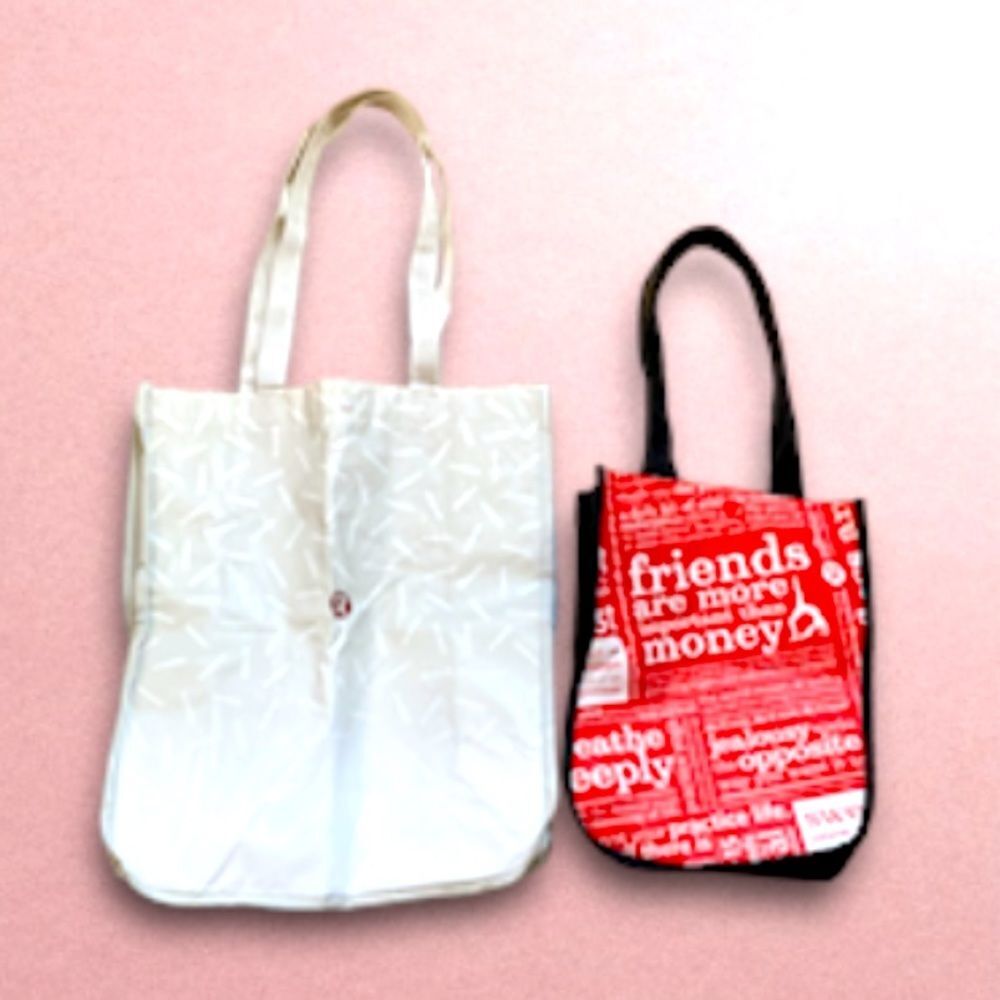 Lululemon Lot of 2 Reusable Shopping Gift Bag Totes Large Small Red / White